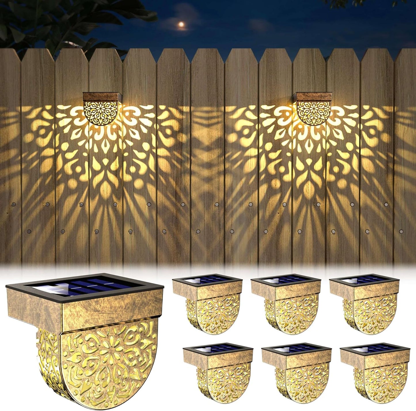 EKQ Solar Fence Lights 6 Pack for Outdoor Decoration