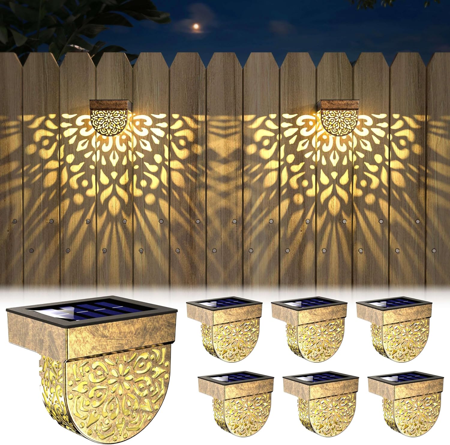 EKQ Solar Fence Lights 6 Pack for Outdoor Decoration