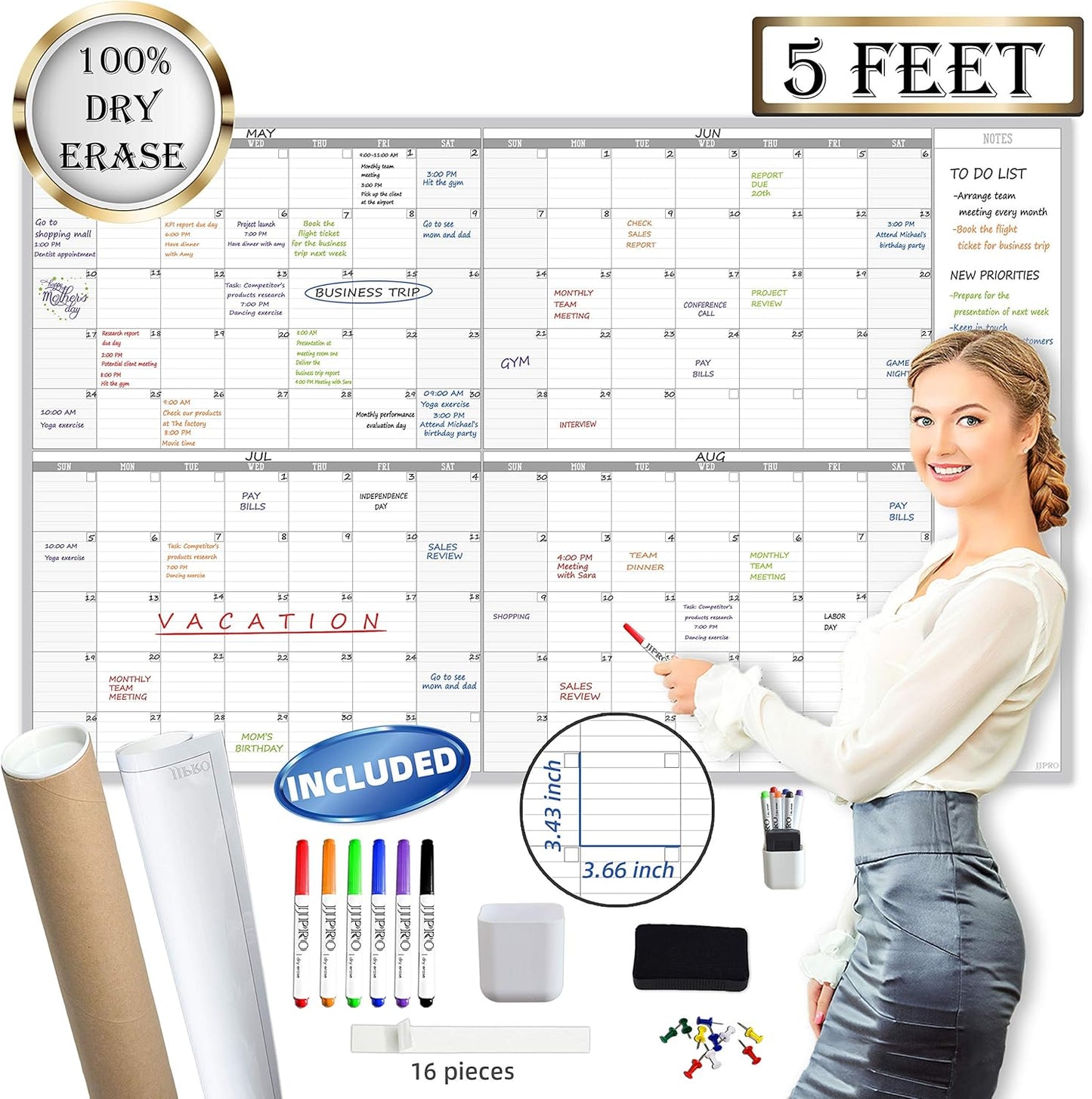 Large Dry Erase Wall Calendar 60in x 38in for Planning Needs