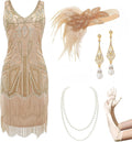 Womens 1920s Flapper Dress Set - Beaded Fringe Gatsby Costume