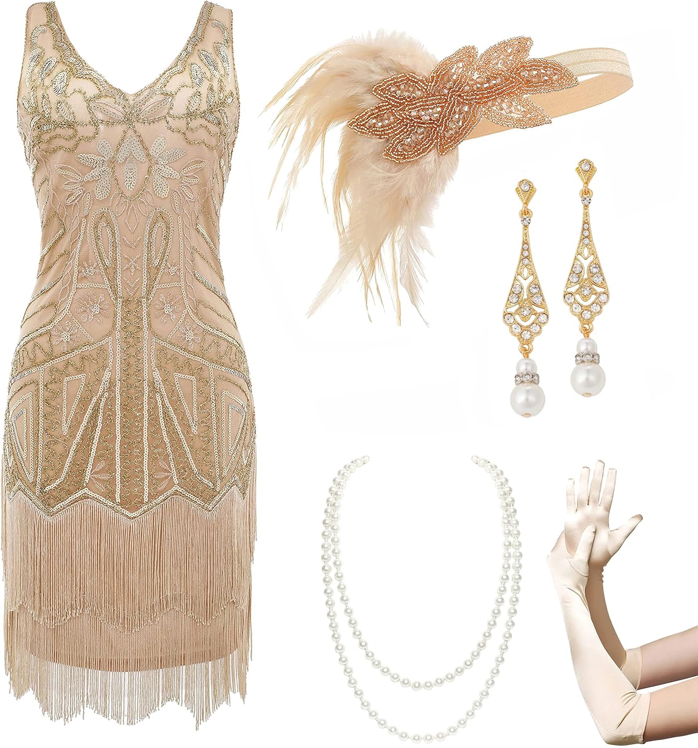 1920s Flapper Dress Set with Accessories for Great Gatsby Events