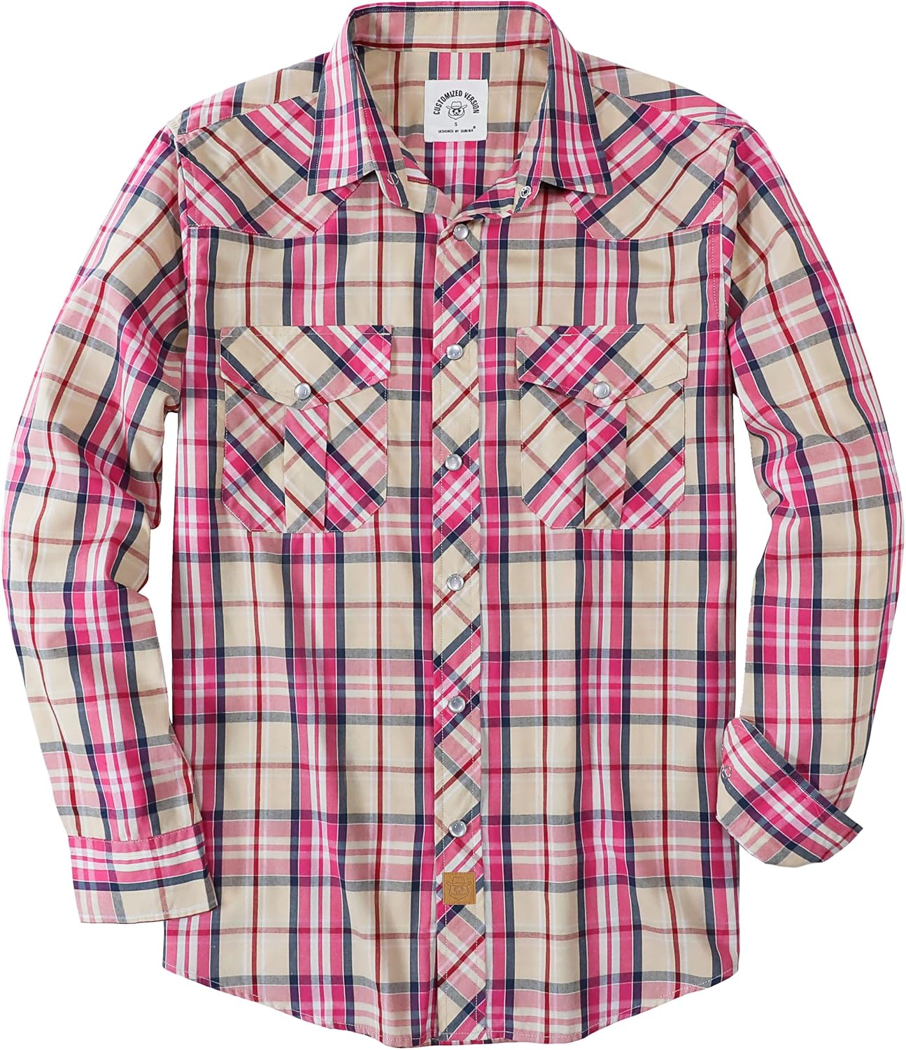 Dubinik Pearl Snap Shirts for Men - Vintage Plaid Long Sleeve