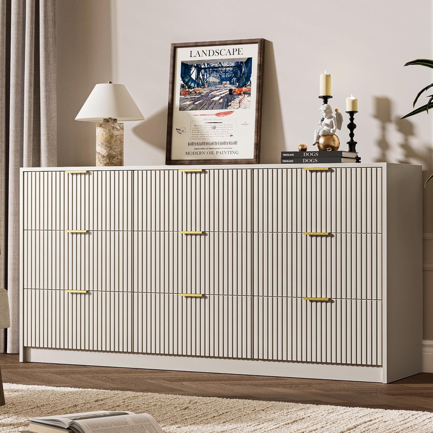 Beige Dresser for Bedroom with 9 Drawers - Modern Chest
