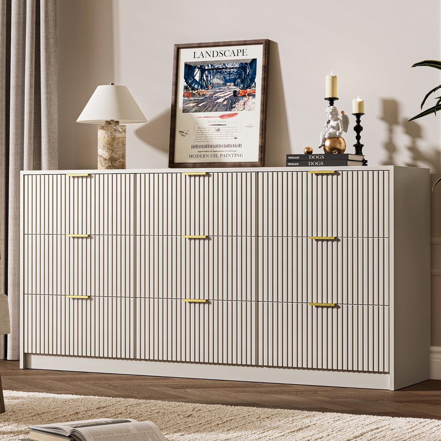 Beige Dresser for Bedroom with 9 Drawers - Modern Chest