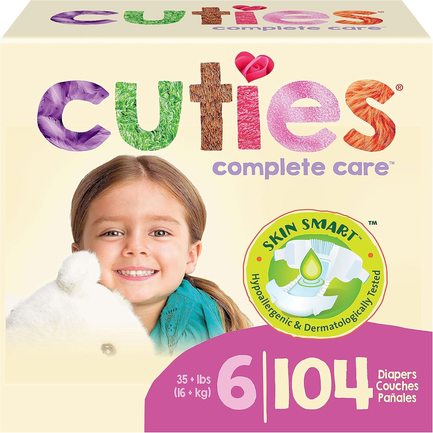 Cuties Size 6 Hypoallergenic Diapers with Secure Tabs 104 Count