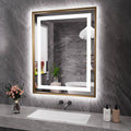 Amorho 28X36 Gold LED Bathroom Mirror with Front Light Features