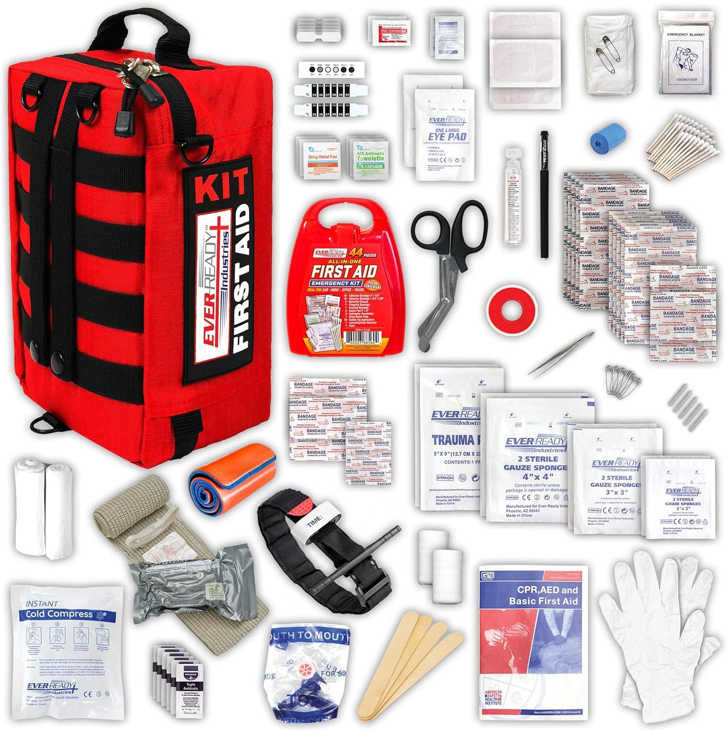 Premium Trauma First Aid Kit w/ 240 Pieces - Exceeds Standards - Bonus Travel Kit
