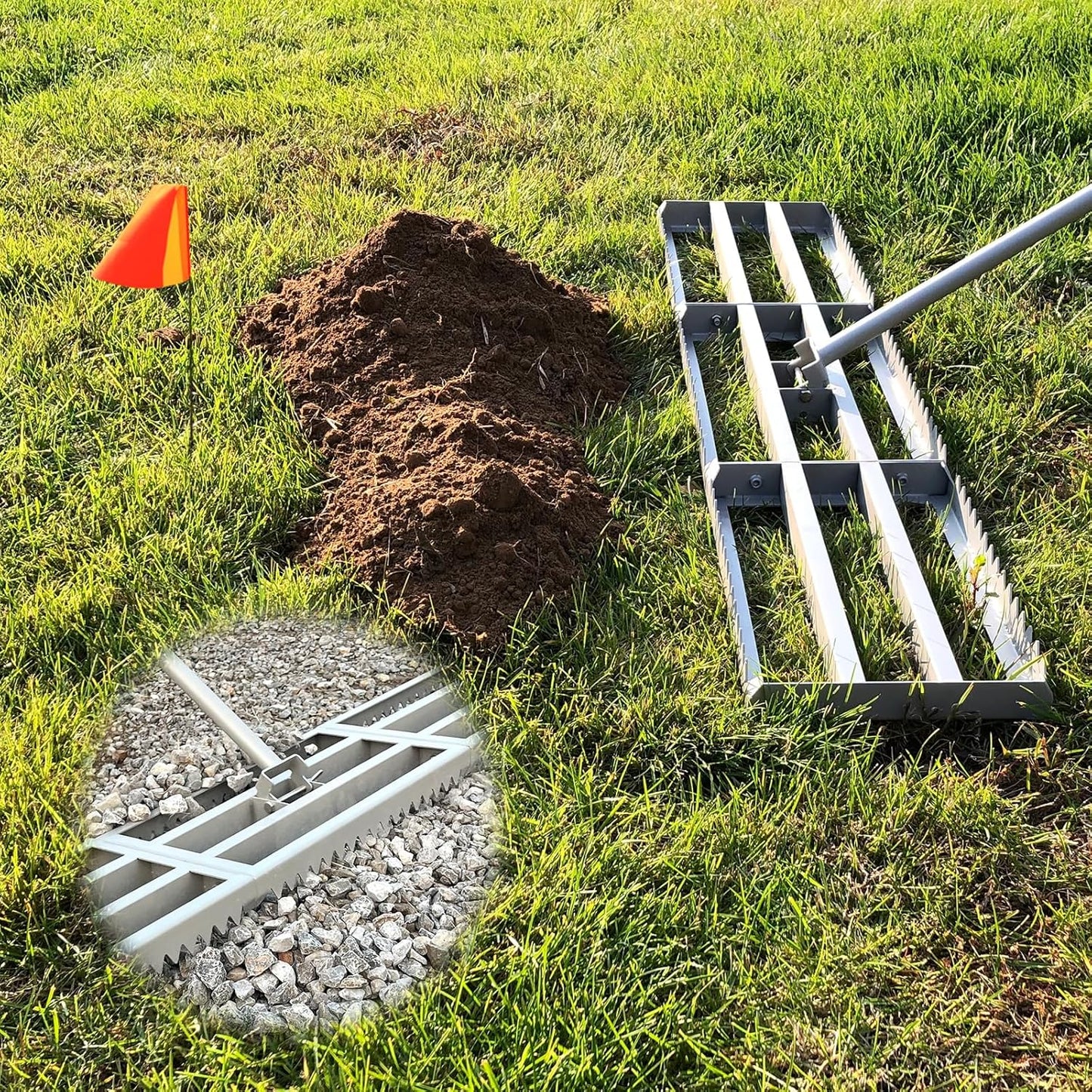 Lawn Leveling Rake with 20pc Flags for Easy Yard Maintenance