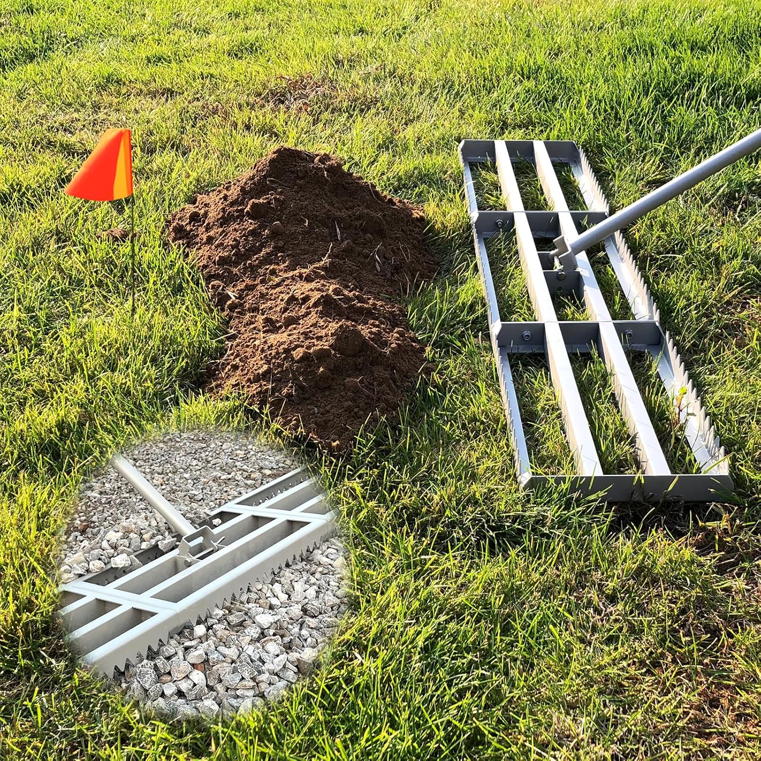 Lawn Leveling Rake with 20pc Flags for Easy Yard Maintenance