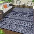 Outdoor Rug 9ftx12ft Dark Blue/White Waterproof Patio Mat - Reversible