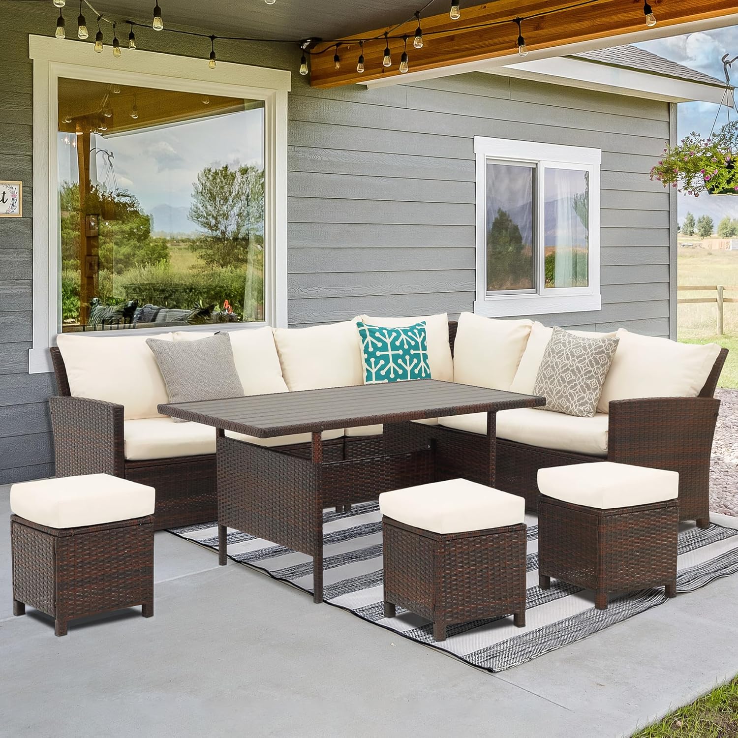 Wisteria Lane 7 Piece High Curved Back Outdoor Dining Set