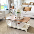 White Coffee Table for Living Room - Farmhouse 2 Tier Table