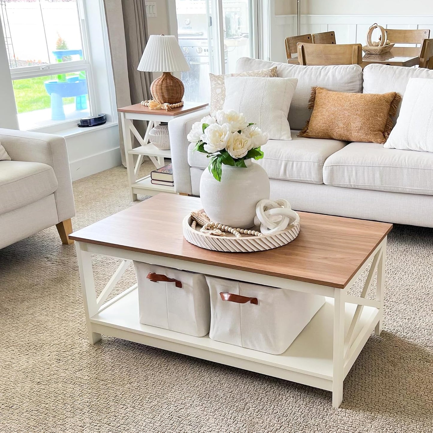 PHI VILLA Farmhouse Coffee Table for Living Room with Storage