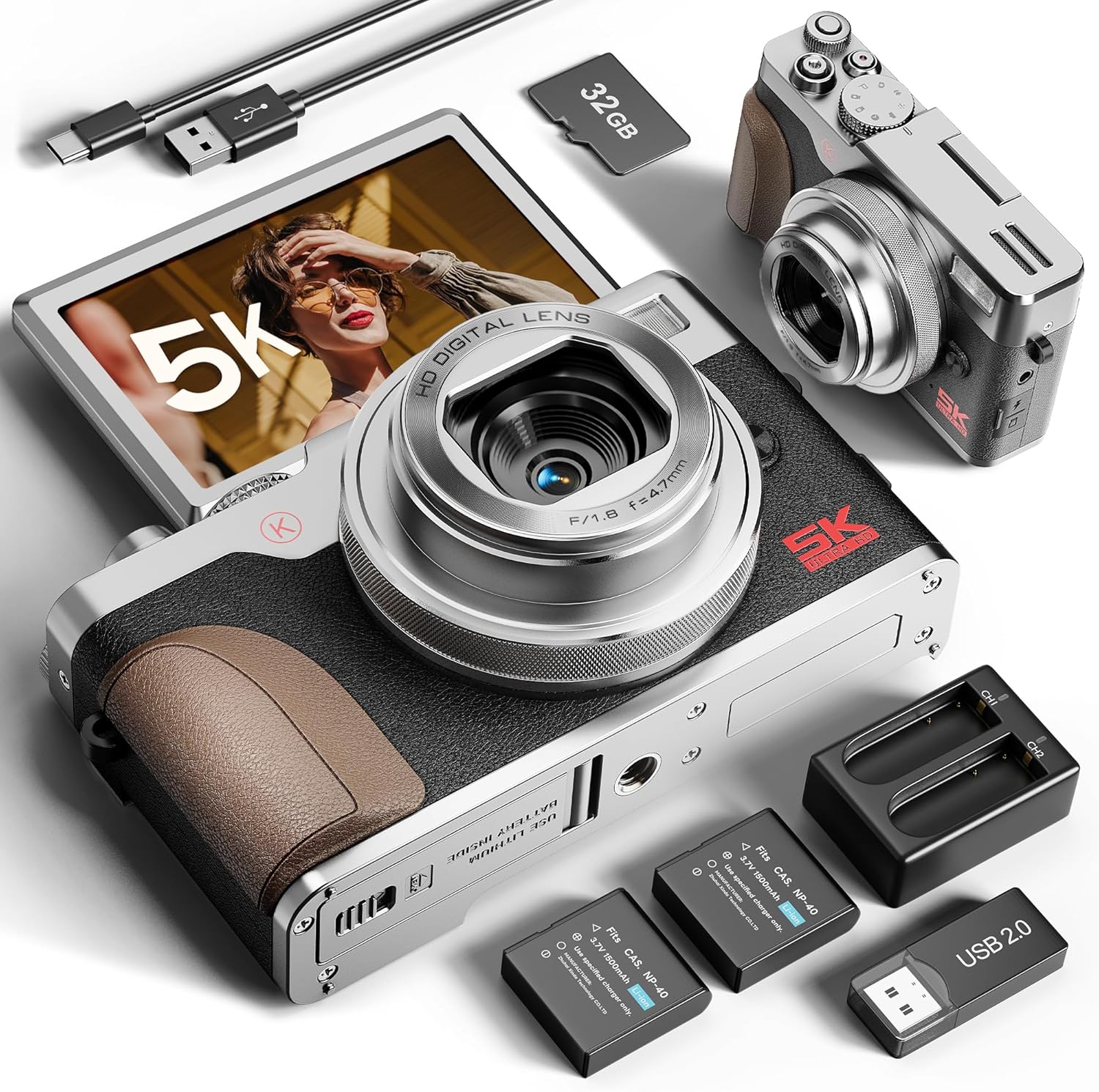 64MP Digital Camera with 5K Video and 18X Zoom for Vlogging