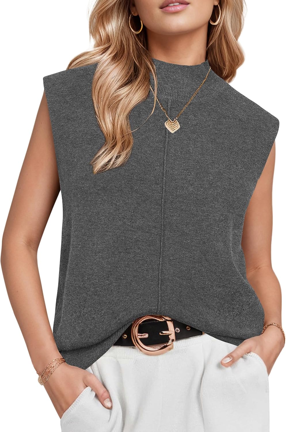 Arach&Cloz Women's Wool Blend Mock Neck Sweater Vest for Fall