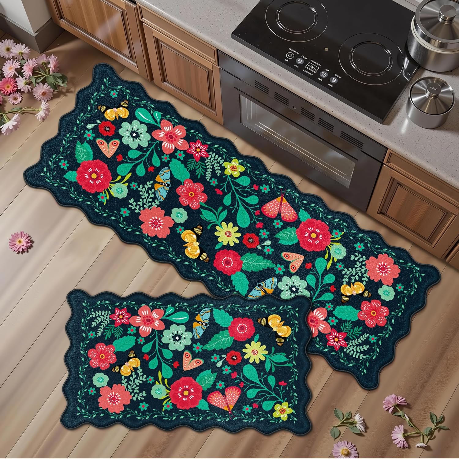 Scalloped Kitchen Mats for Floor - Cushioned Anti Fatigue Comfort