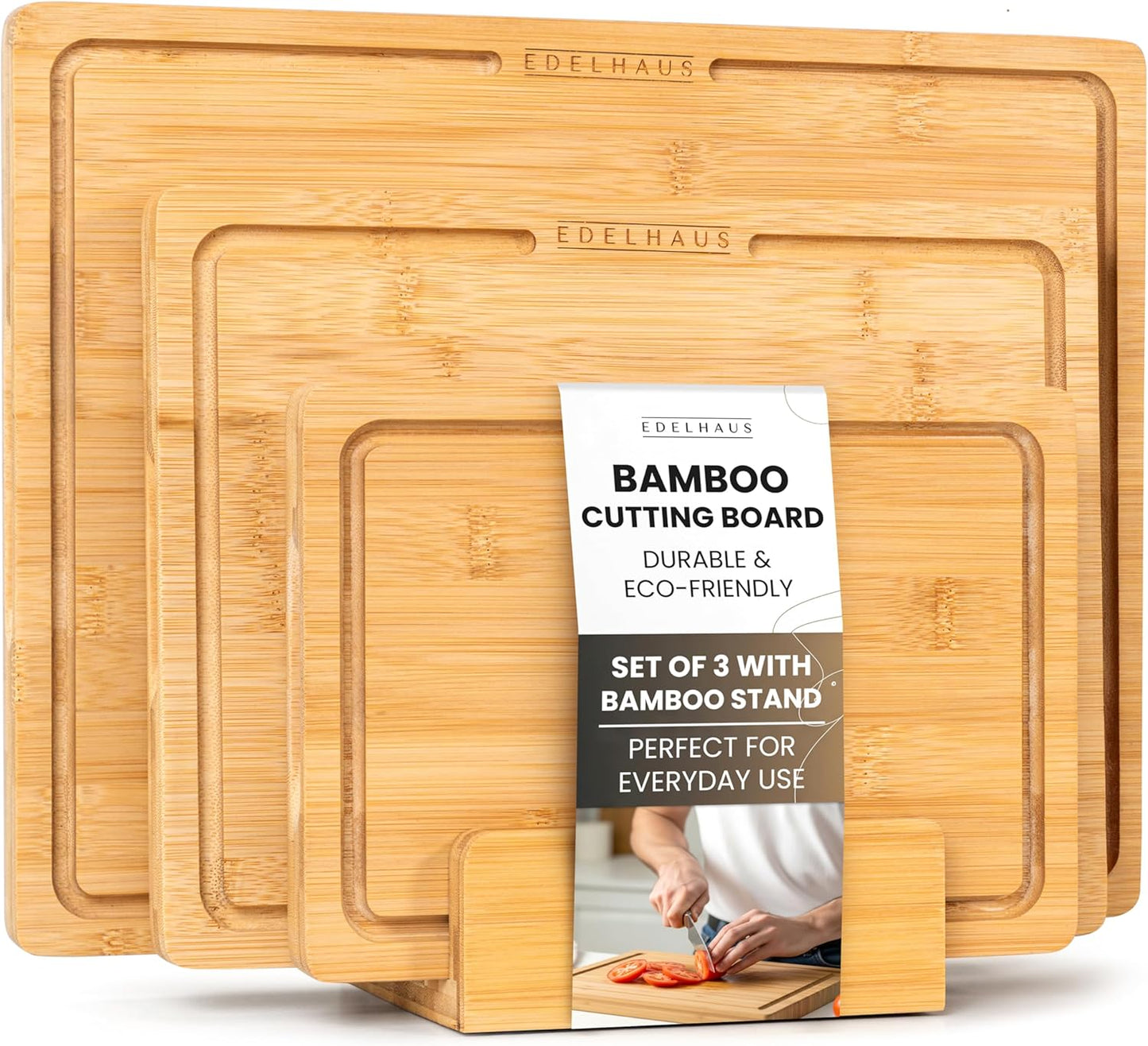 Bamboo Wooden Cutting Boards Set of 3 for Kitchen Use