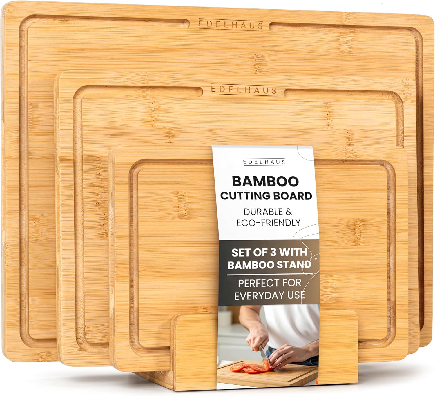Bamboo Wooden Cutting Boards Set of 3 for Kitchen Use