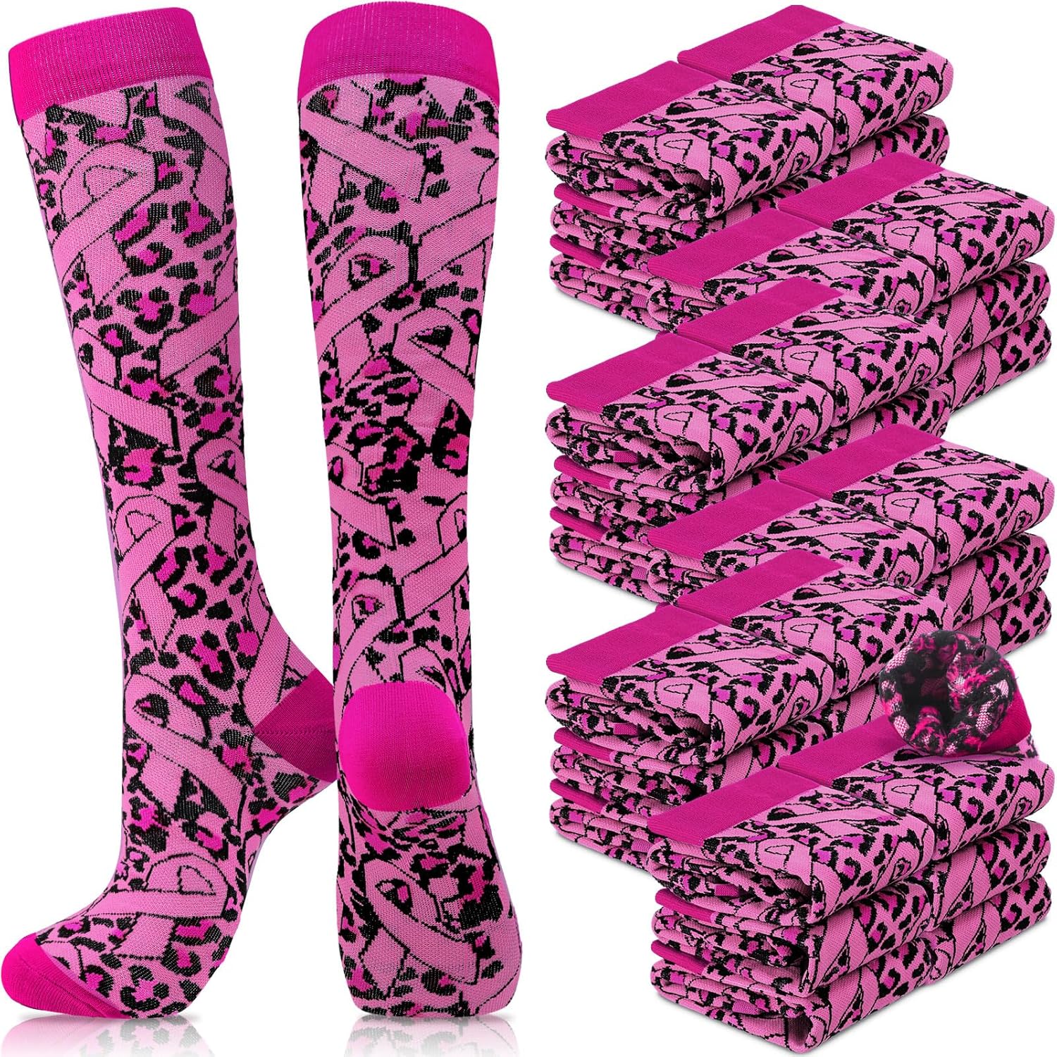 Foaincore 24 Pairs Pink Ribbon Socks for Breast Cancer Awareness