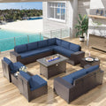 Navy Blue Kurapika 13-Piece Patio Conversation Set - Fire Pit Table