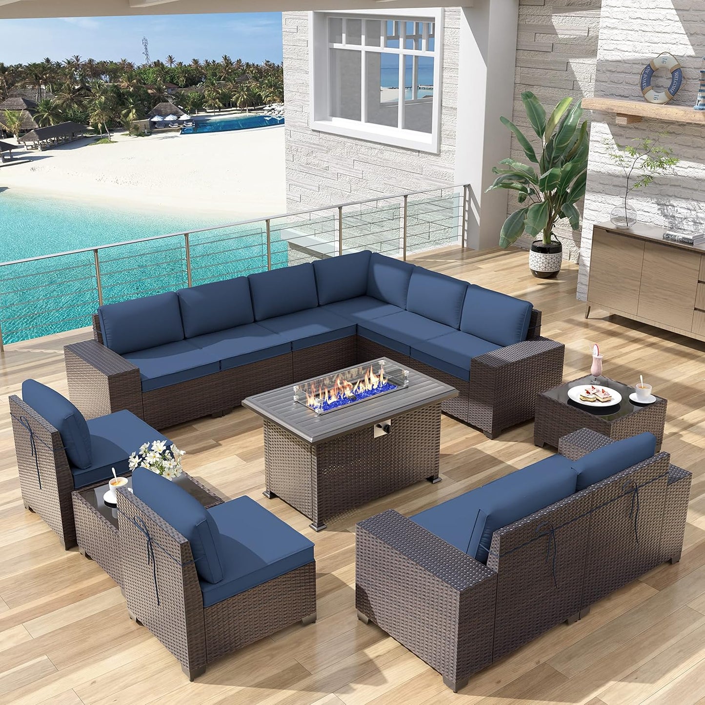 Kurapika 13 Pieces Patio Furniture Set with Fire Pit Table