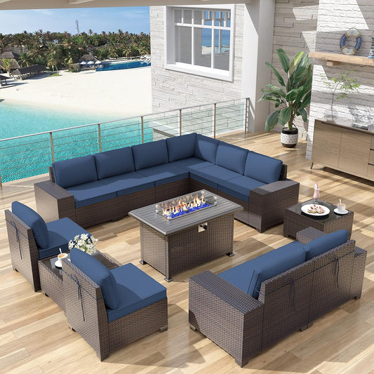 Kurapika 13 Pieces Patio Furniture Set with Fire Pit Table