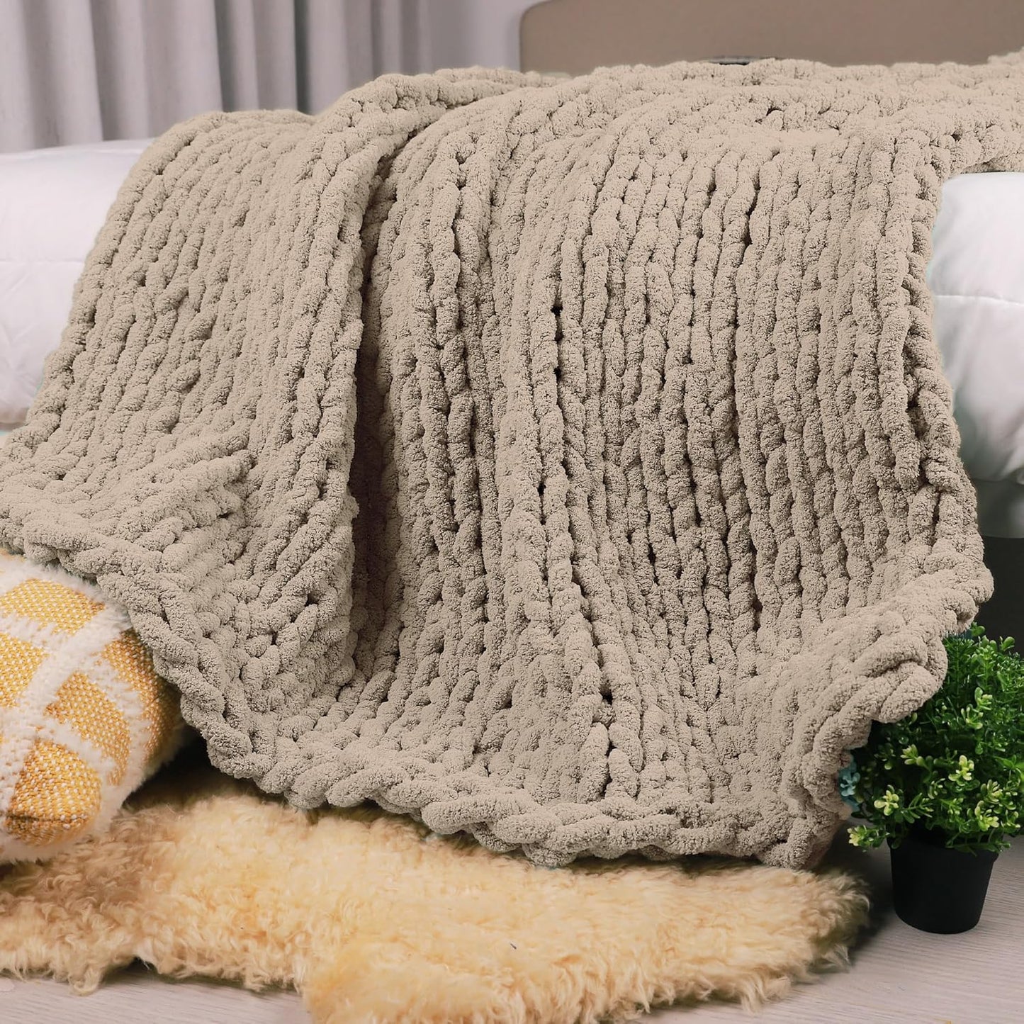 Chunky Knit Throw Blanket 60in X 80in for Cozy Fall Evenings