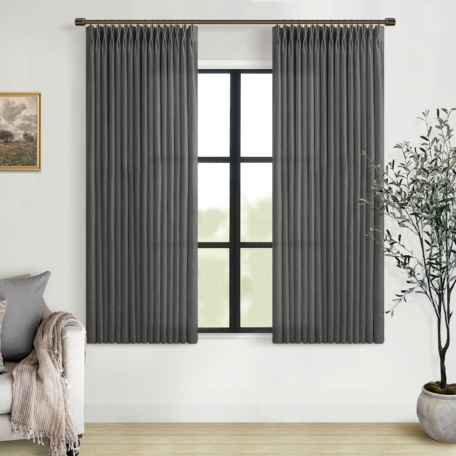 Grey Linen Semi Sheer Curtains for Kitchen Dining Room Windows