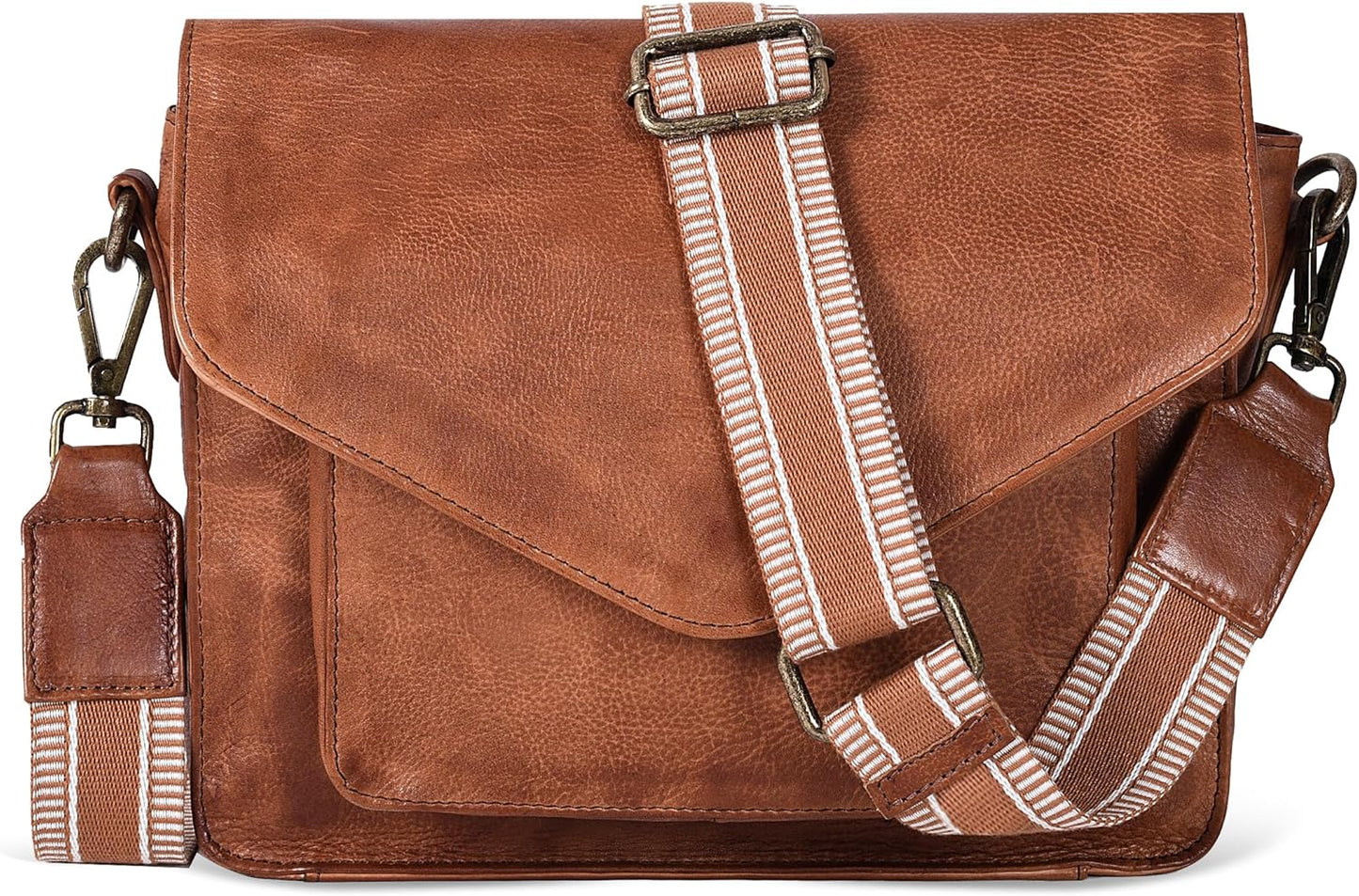 Leather Flapover Crossbody Handbag Purse for Women with Style