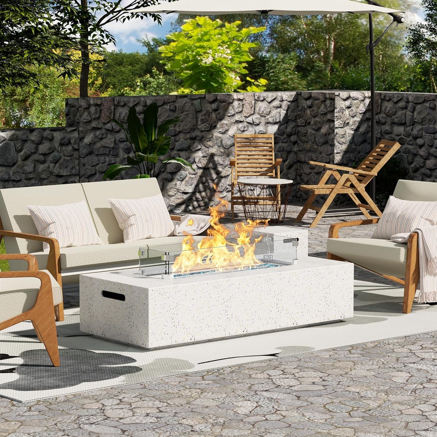 NAGA HABNA 56 Inch Propane Fire Pit Table for Outdoor Use