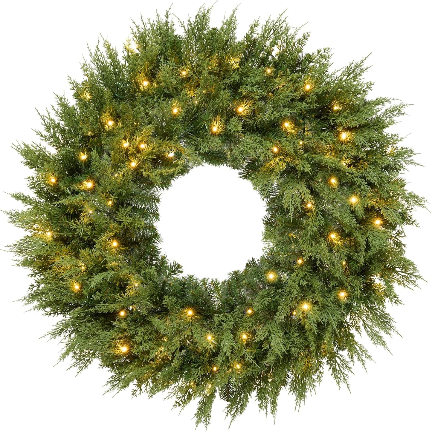 Pre-Lit Cedar Cypress Christmas Wreath with Twinkling LEDs