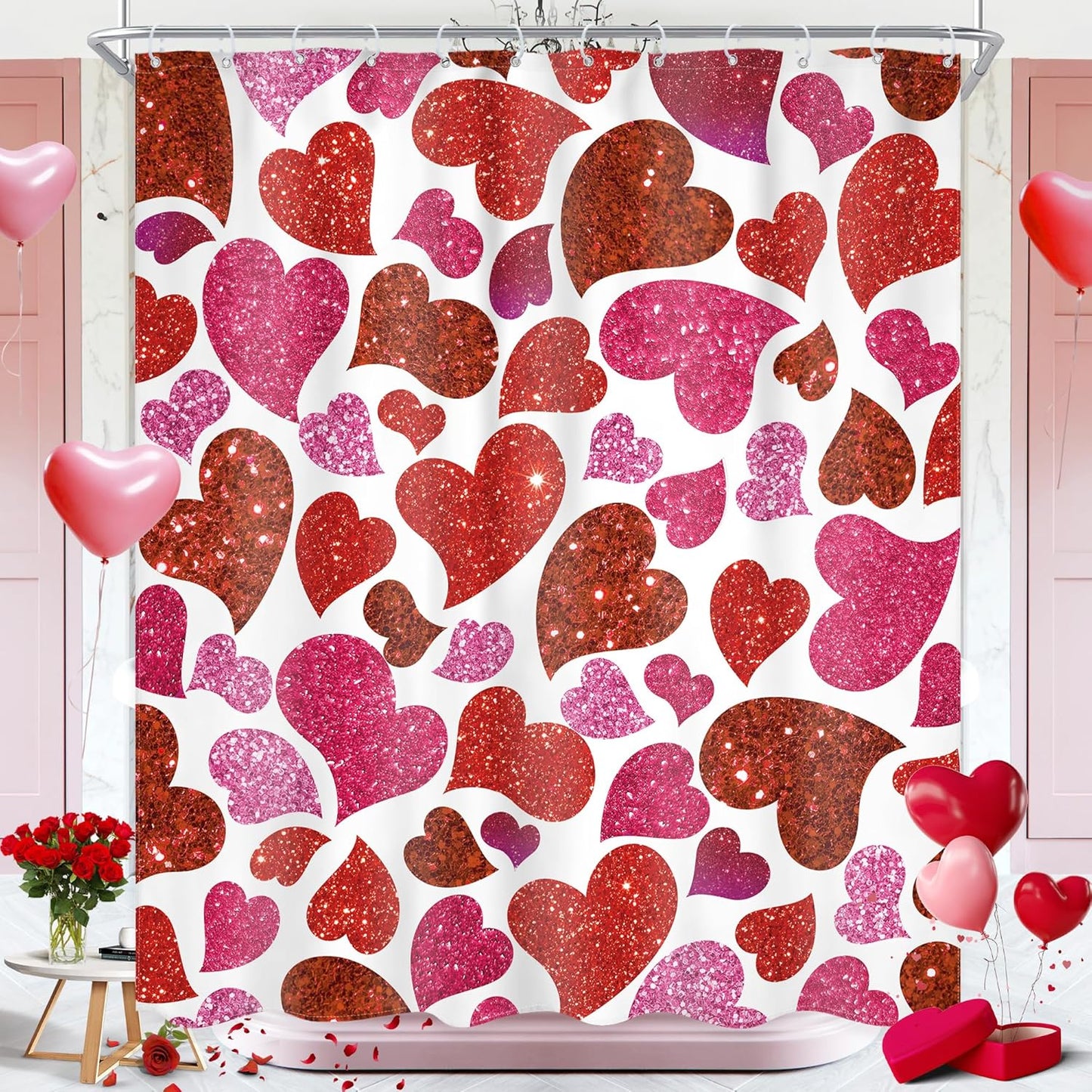 Romantic Heart Shower Curtain by Ufeela