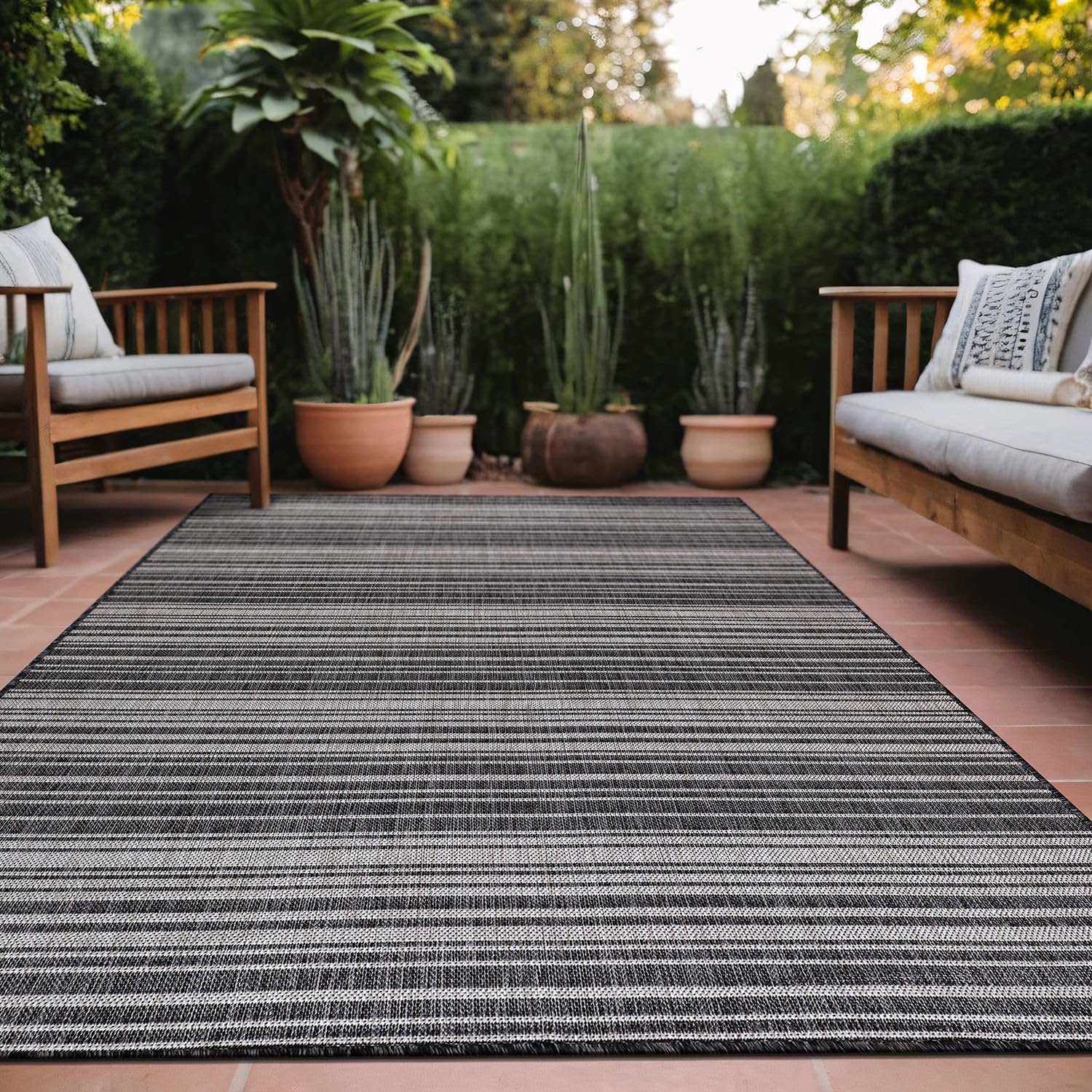 Stripe Outdoor Rug 10x14 Washable Carpet for Indoor Patio