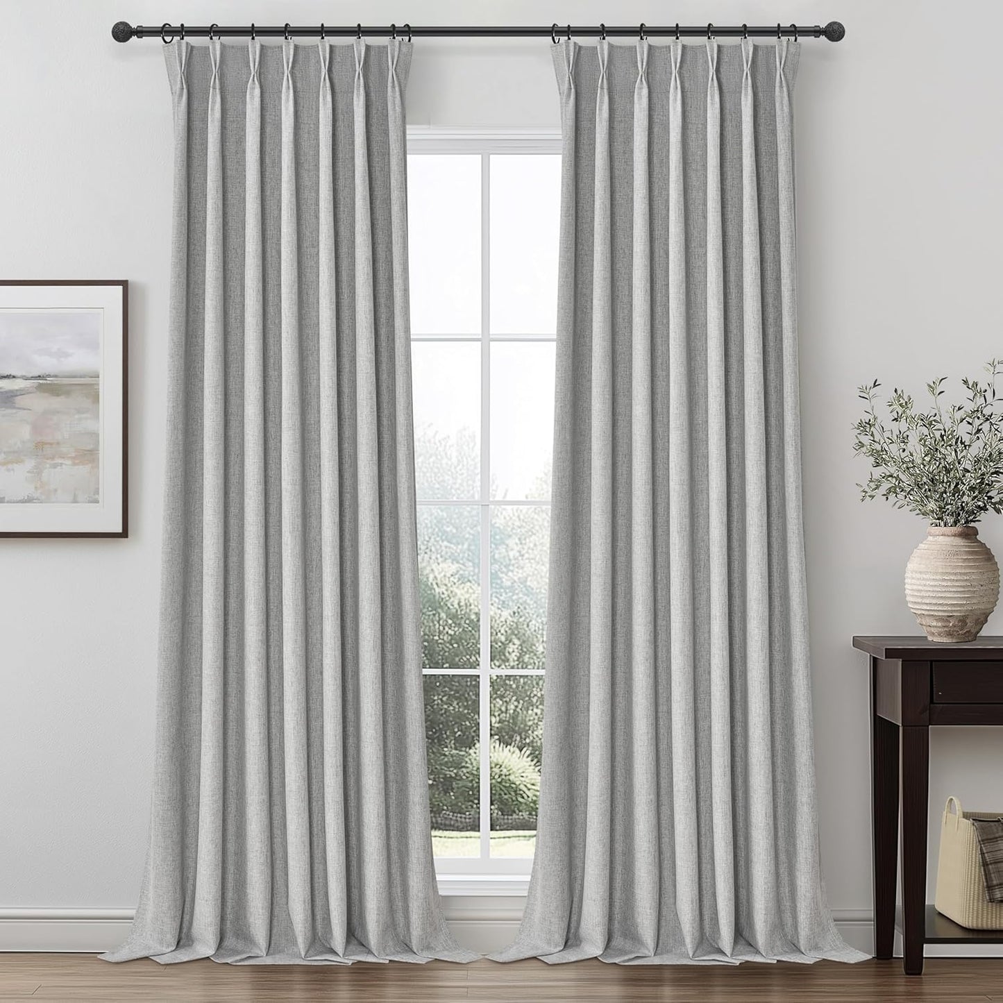 Pinch Pleated Light Grey Blackout Curtains for Sliding Doors