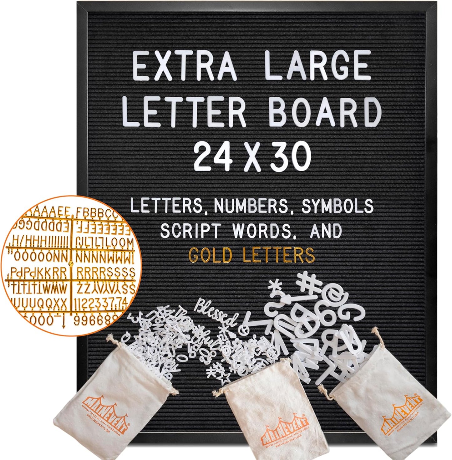 Black Felt Letter Board 24x30 Inch with Gold Letters for Versatile Use