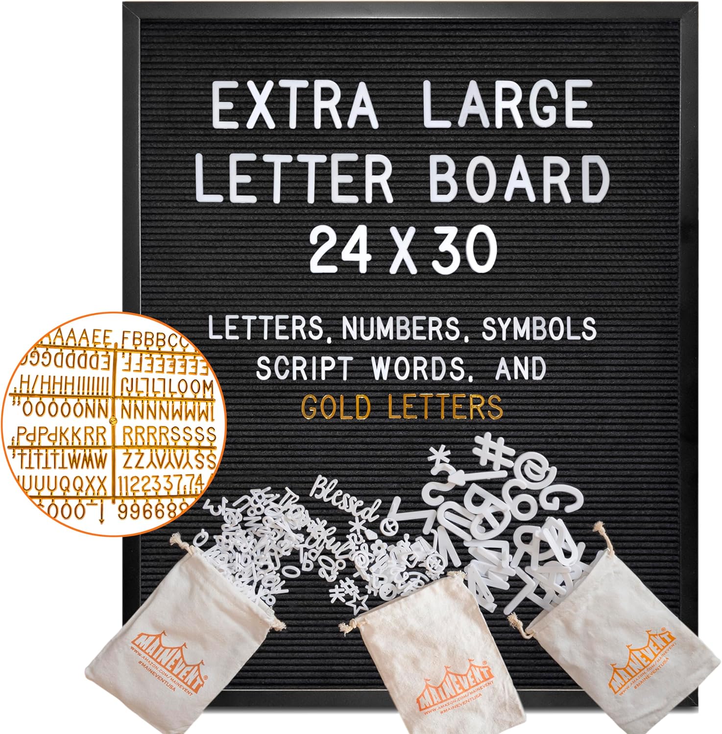 Black Felt Letter Board 24x30 Inch with Gold Letters for Versatile Use