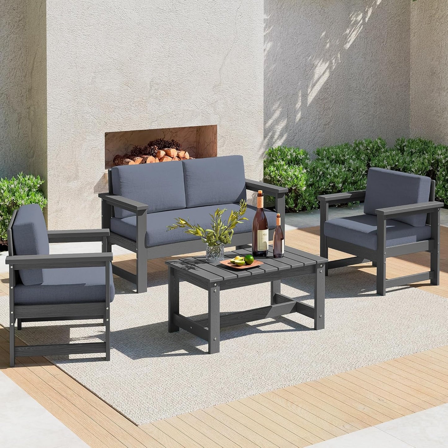 SERWALL 4 Pieces HDPE Outdoor Sofa Set for All Weather Use