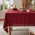Linen Tablecloth with Tassels 60x120 in Burgundy - Farmhouse Water