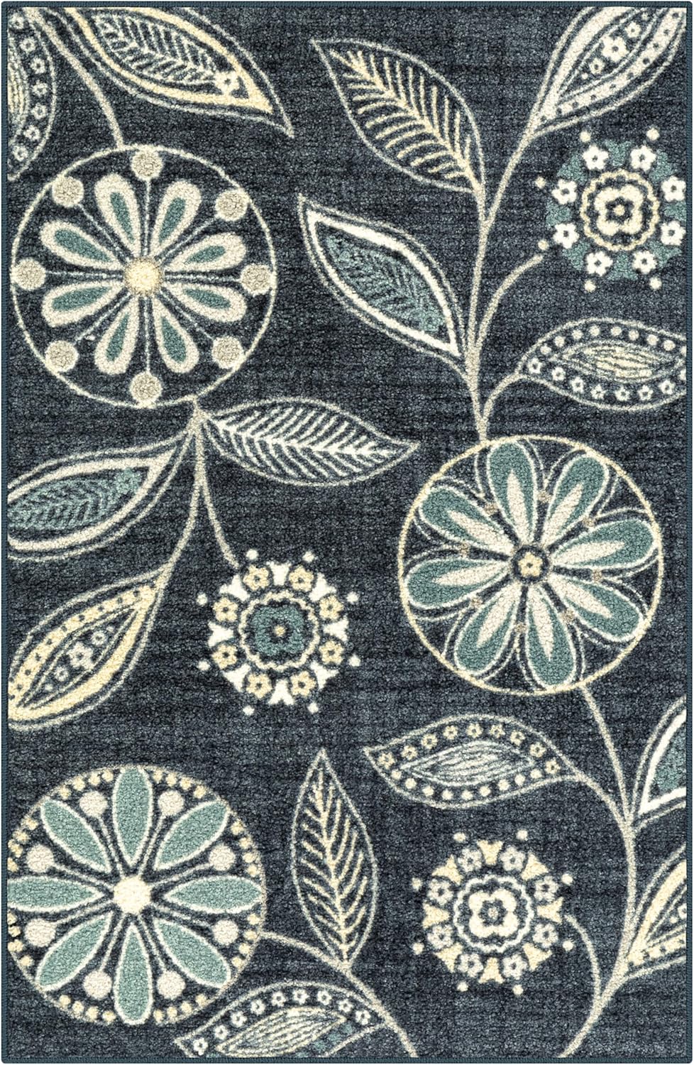 Maples Rugs Reggie Floral Kitchen Rug - Washable Non Slip Carpet