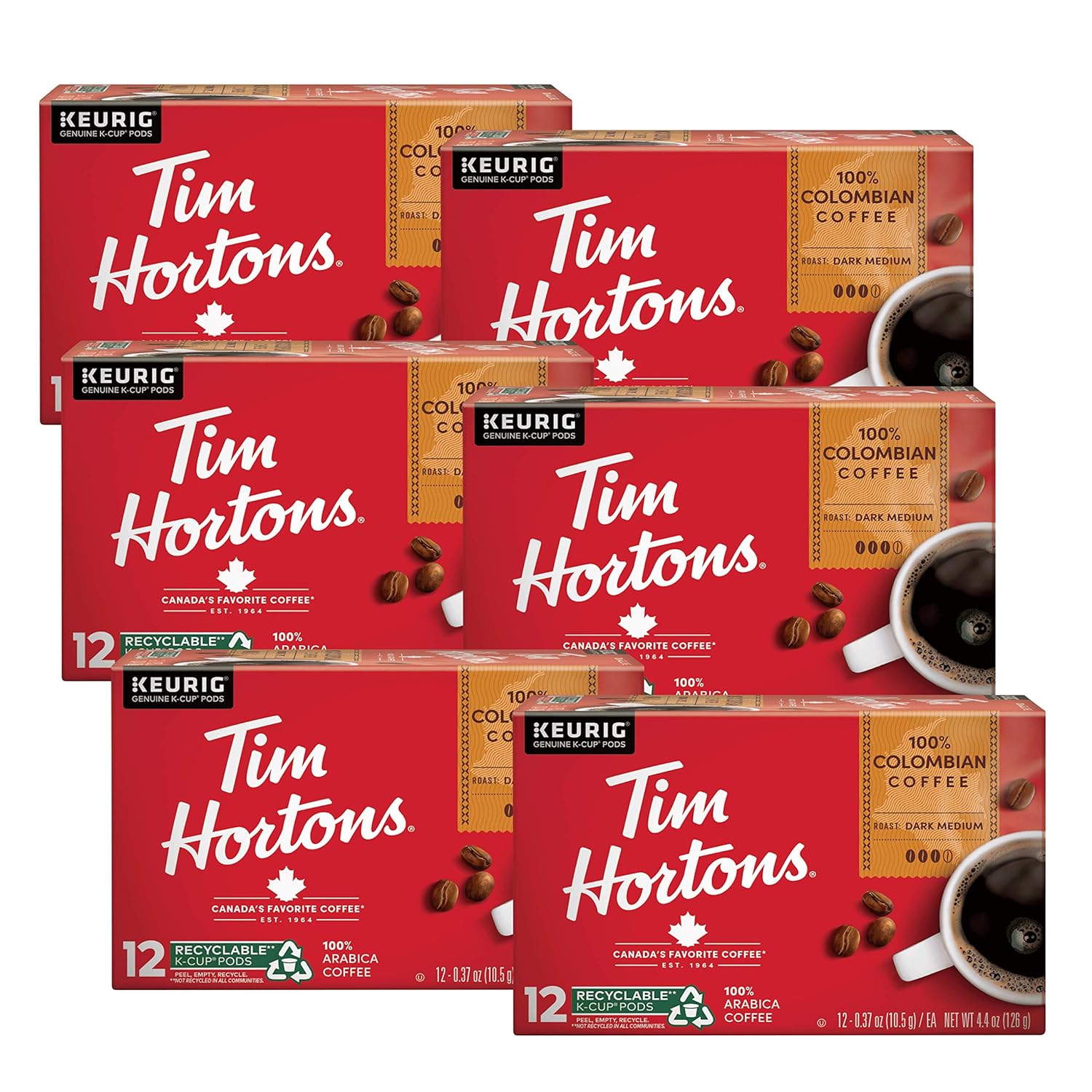 Tim Hortons 100% Colombian Medium Dark Roast Coffee Pods
