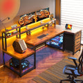 EnHomee 71 L Shaped Gaming Desk with LED Lights, Storage & Power Outlet