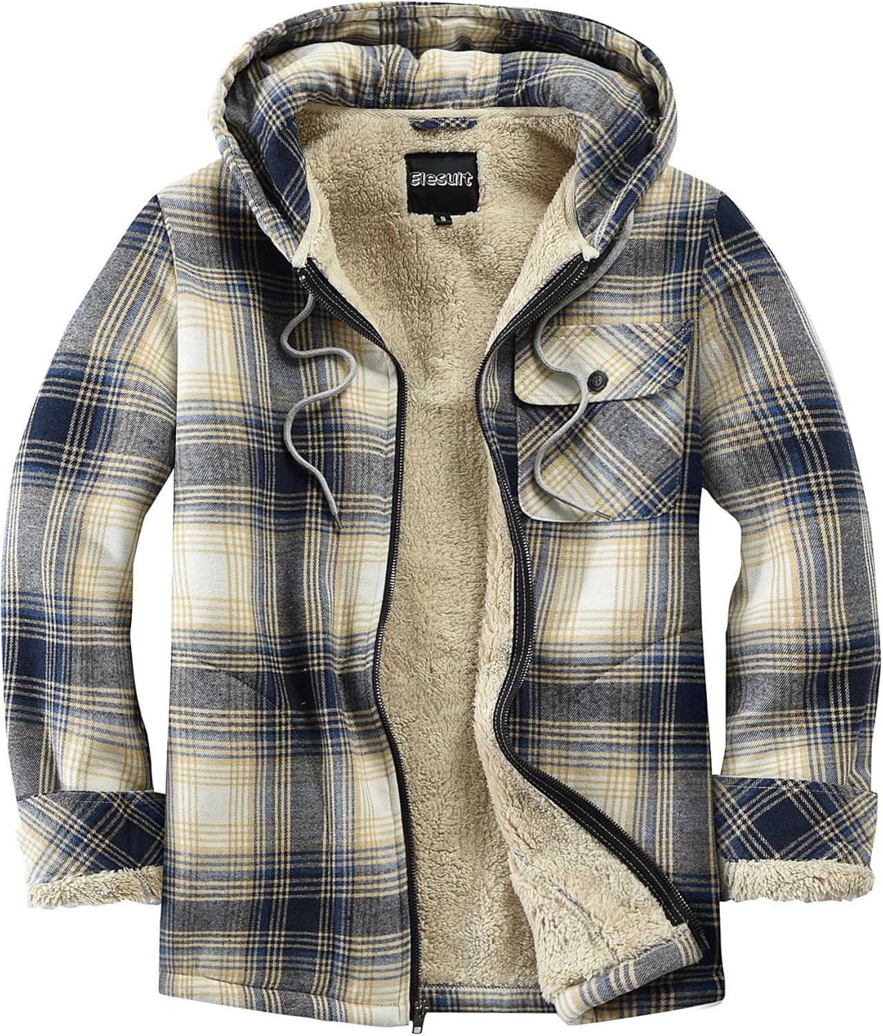 Elesuit Men's Full Zip Fleece Flannel Jacket for Warmth