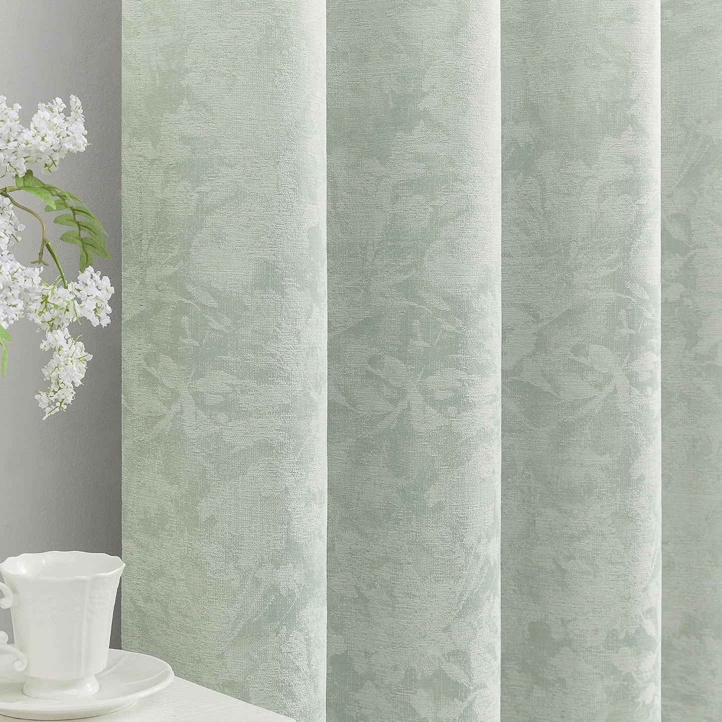 Beauoop Green Floral Jacquard Blackout Curtains for Home
