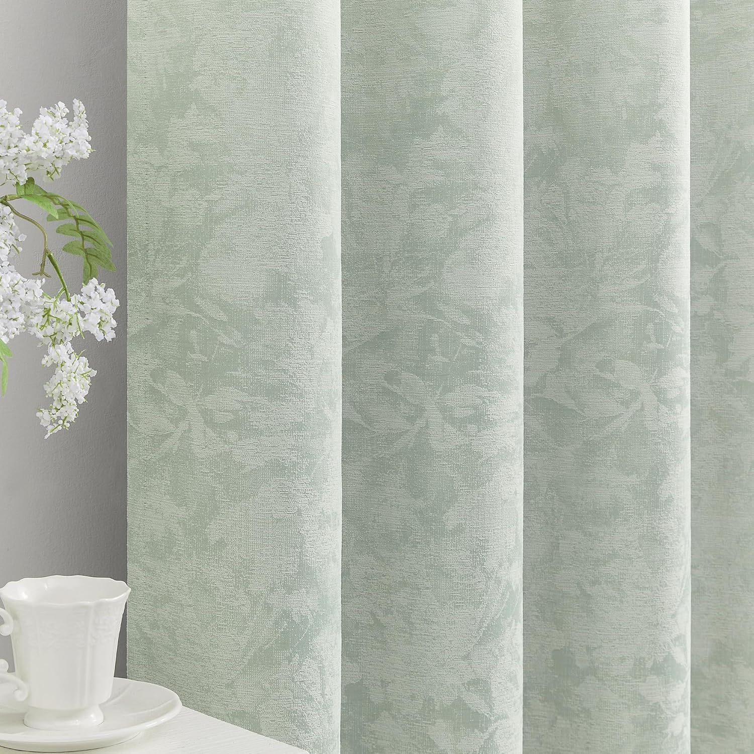 Beauoop Green Floral Jacquard Blackout Curtains for Home