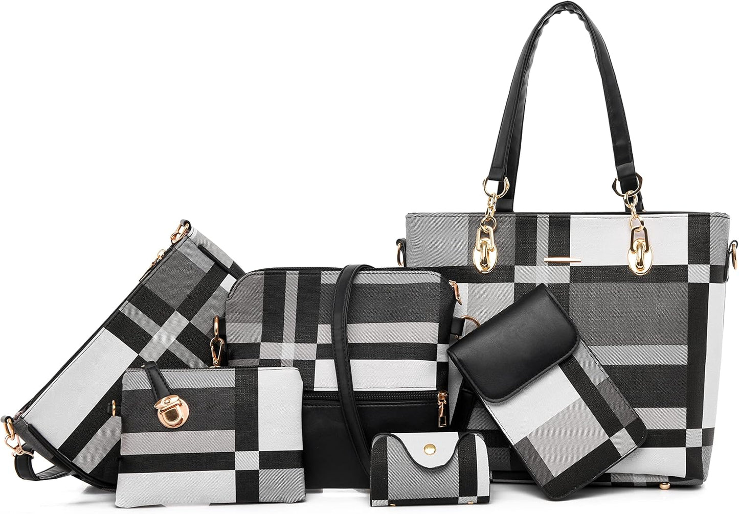 Synthetic Leather Tote Crossbody Bags Set for Women - 6pcs