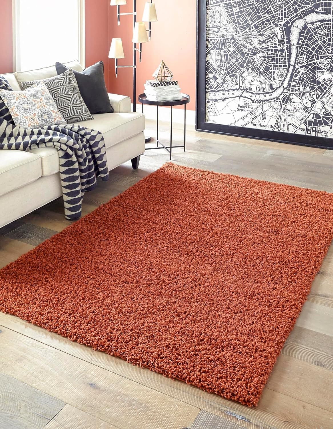 Uber Cozy Solid Shag Collection Rug 7ft x 10ft Terracotta Style