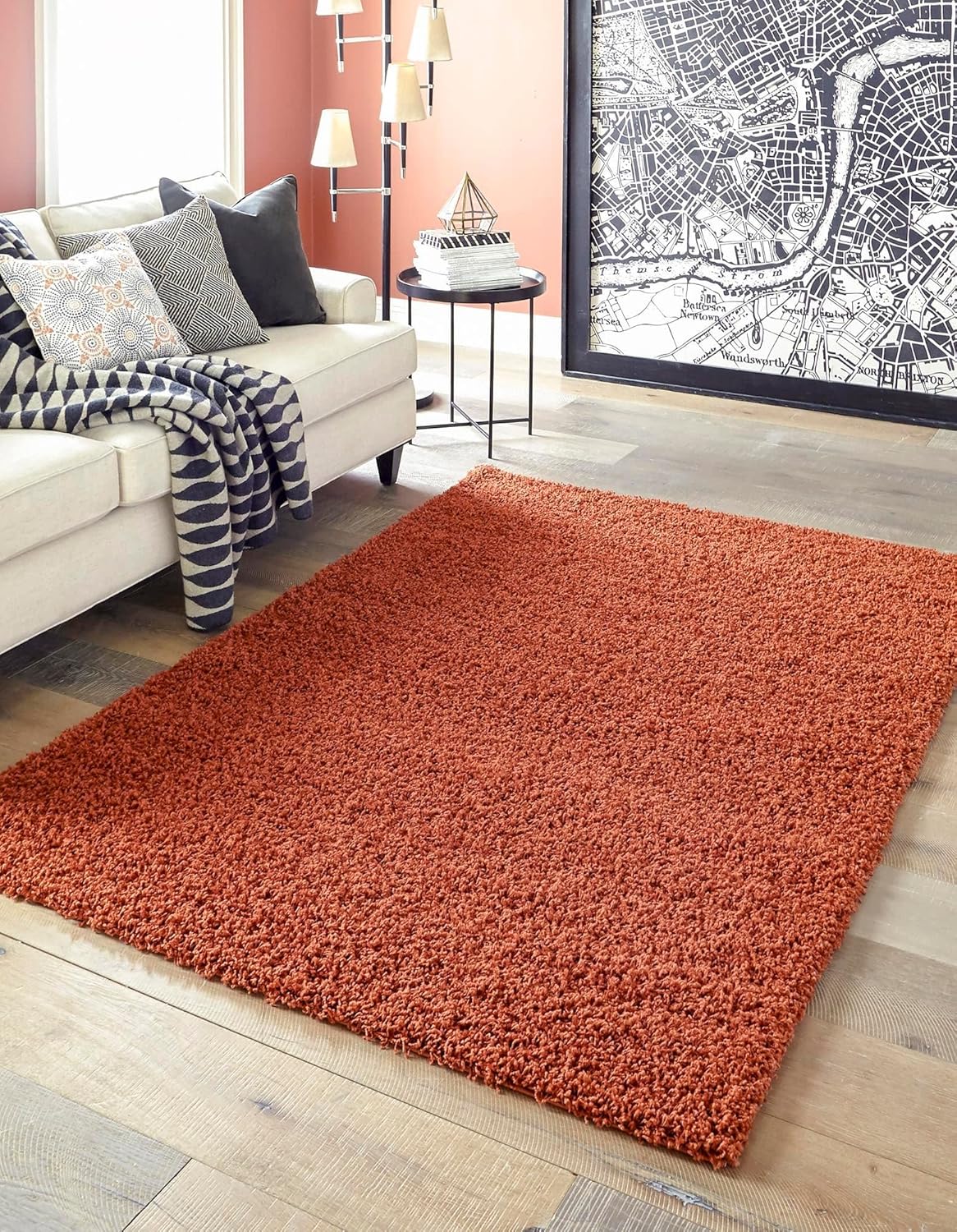 Uber Cozy Solid Shag Collection Rug 4ft x 6ft Terracotta Style