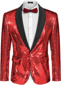 Men Shiny Sequin Blazer Tuxedo Jacket - One Button Party Suit