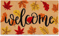 Fall Natural Coir Door Mat Maple Leaves Welcome - Rustic Entrance Mat