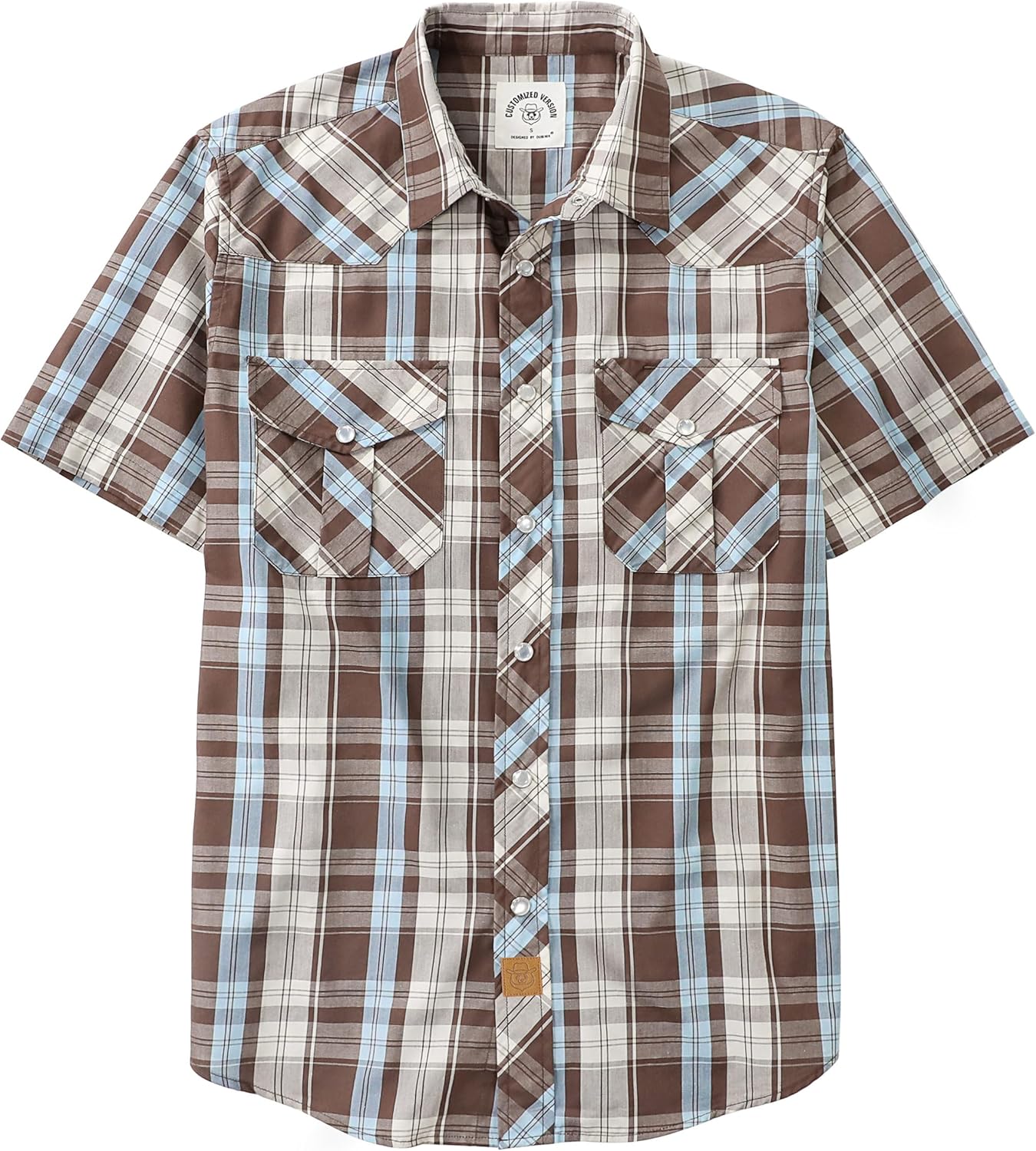 Dubinik Short Sleeve Plaid Pearl Snap Shirts for Men Casual Style